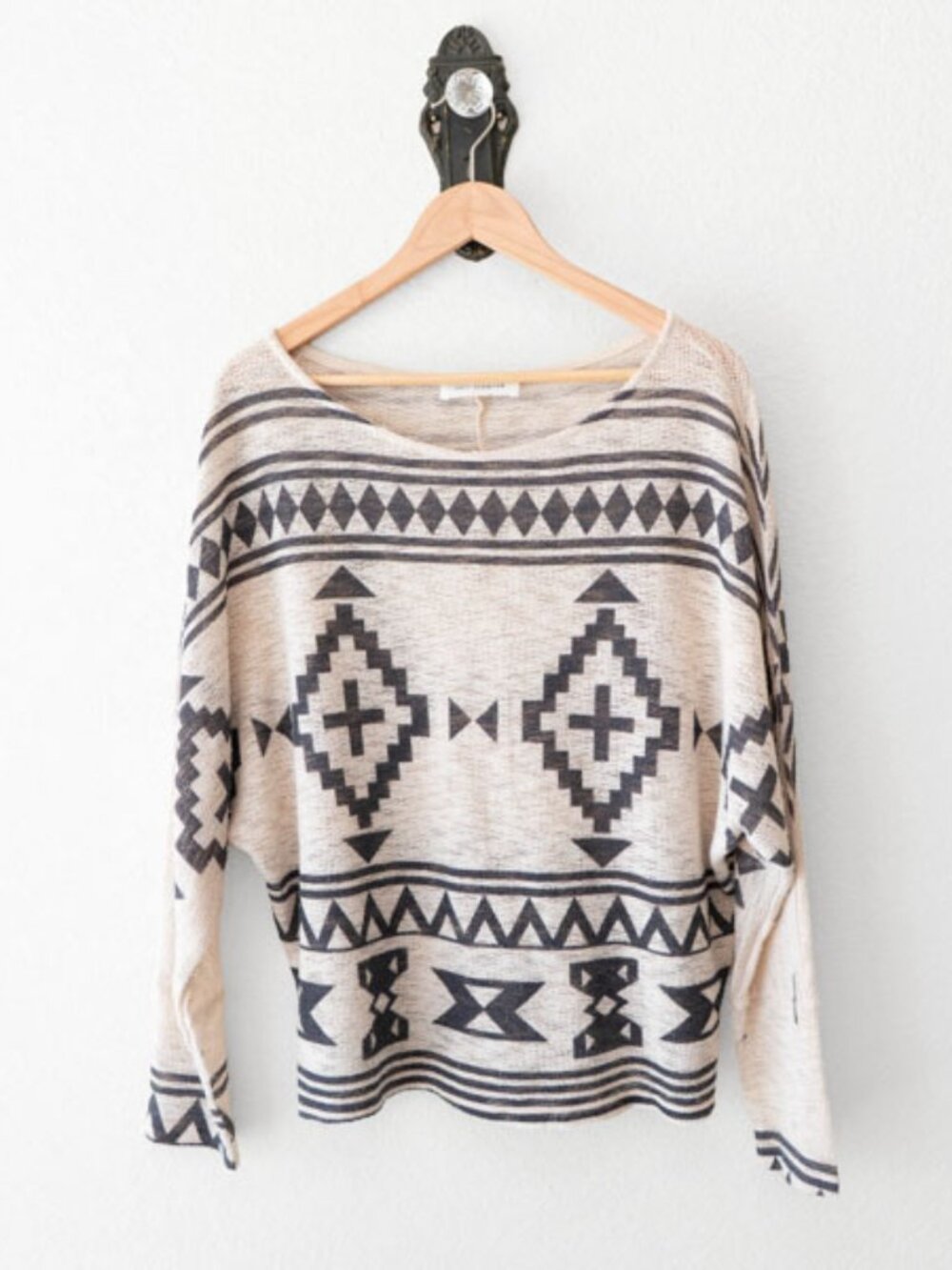 Enti Glamour Aztec Sweater Medium Boho Open Knit Dolman Tribal USA